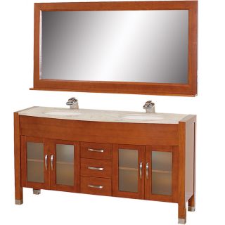 Wyndham Collection Daytona 63 in x 22 in Cherry Undermount Double Sink Bathroom Vanity with Natural Marble Top