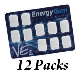 VE2 Energy Gum, Sugar Free, 12 packs (10 pieces each) Contains Caffeine, B6, B12, Ginseng & Guarana (also uses Xylitol)  Chewing Gum  Grocery & Gourmet Food