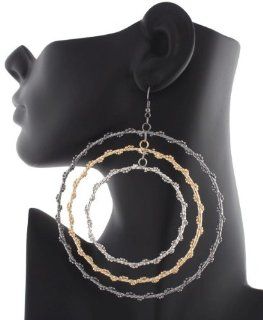 2 Pairs of Multi Tone Gun Metal, 3 Pairs of Gold & Silver Wrapped Ball Chain Hoop 5 Inch Dangle Earrings Jewelry