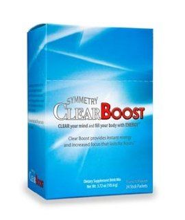 Symmetry Clear Boost Clear Boost provides instant energy and increased focus that lasts for hours. Clear Boost is a combination of the world's best all natural ingredients designed to provide instant energy and increased mental focus that lasts for ho