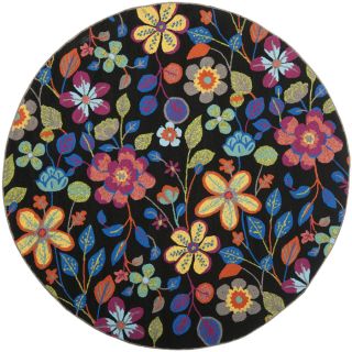 Safavieh Four Seasons 4 ft x 4 ft Round Black Floral Indoor/Outdoor Area Rug