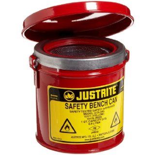 Justrite 10175 Steel Bench Safety Can, 1 Quart Capacity, Red Hazardous Storage Cans
