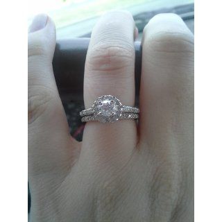 .75CT Diamond Halo Wedding Ring Set 14K White Gold Engagement Rings Jewelry