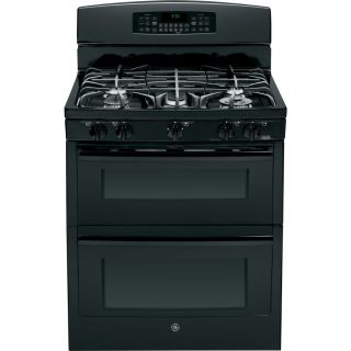 GE Profile 30 in 5 Burner 4.3 cu ft/2.5 cu ft Self Cleaning Double Oven Convection Gas Range (Black)