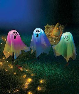 Halloween Yard Decoration Set Of 3 Color Changing Ghost Stakes   Seasonal Celebration Lighting