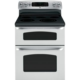 GE 30 in Smooth Surface 5 Element 2.2 cu ft/4.4 cu ft Self Cleaning Double Oven Electric Range (Stainless Steel)
