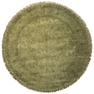 Alegra 8 ft x 8 ft Round Green Floral Wool Area Rug
