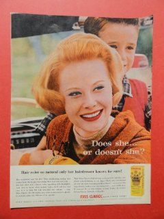 Miss Clairol hair color bath, 1957 print ad(does she or doesn't she?)original magazine Print Art.  