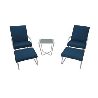 Garden Treasures 5 Piece Yuma Point White Steel Patio Conversation Set with Solid Blue Cushions