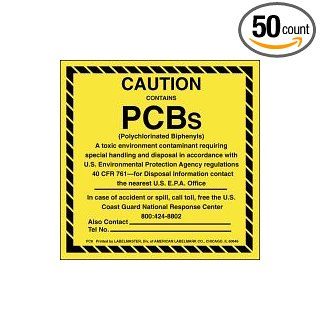 Caution Contains PCBs Label, 2 1/2" x 2 1/2" Industrial Warning Signs