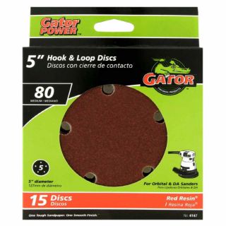 Gator 15 Pack 80 Grit 5 in W x 5 in L 5 Hole Hook and Loop Sanding Disc Sandpaper