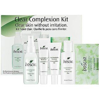 boscia Clear Complexion Kit   This set contains  1.7 oz Clear Complexion Tonic,   0.5 oz Clear Complexion Moisturizer,   0.5 oz Clear Complexion Treatment,   1.7 oz Clear Complexion Cleanser,   25 Sheets Green Tea Blotting Linens  Facial Skin Care Sets A