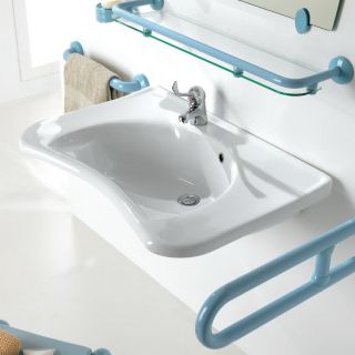 Ponte Giulio USA Sanitary Wares and Ancillaries Enamel White Wall Mount Bathroom Sink with Overflow