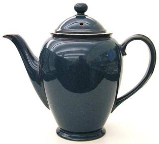 Denby Langley Boston Coffee Pot & Lid, Fine China Dinnerware   Dark Blue Border