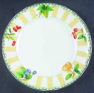 Epoch Orchard Valley Dinner Plate, Fine China Dinnerware   Fruit,Yellow Stripes