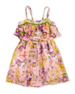 Ruffle Trim Floral Dress, Pink, 7 10
