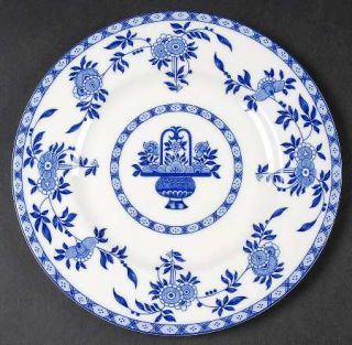 Minton Blue Delft Salad Plate, Fine China Dinnerware   White, Blue Flowers, Urn