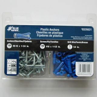 Blue Hawk 100 Pack #8 10 x 1 1/4 in Plastic Anchor Kit
