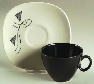 Edwin Knowles Flair Flat Cup & Saucer Set, Fine China Dinnerware   Triangles And