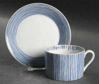 Fitz & Floyd Les Bands Blue Flat Cup & Saucer Set, Fine China Dinnerware   Blue