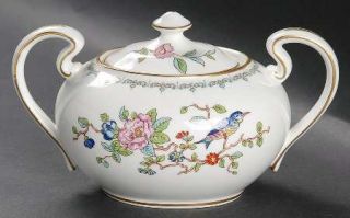 John Aynsley Pembroke Gold Trim Sugar Bowl & Lid, Fine China Dinnerware   Birds