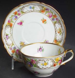 Schumann   Bavaria Empress Dresden Flowers  Flat Cup & Saucer Set, Fine China Di