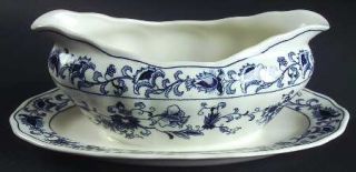 Nikko Ming Tree Blue Gravy Boat with Attached Underplate, Fine China Dinnerware