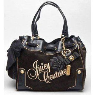 Juicy Couture Velour Rose Flower Small Daydreamer Bag Purse Tote Black Top Handle Handbags Clothing