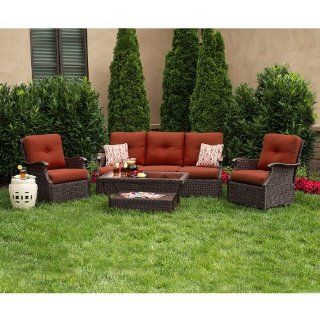 Patio Furniture Set Red   All Weather Wicker Outdoor Indoor 4 Piece Patio Set Great for your Patio Backyard or Deck (Seats 5)  Patio, Lawn & Garden