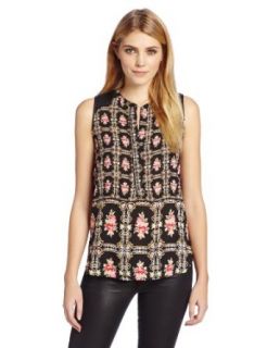 eight sixty Women's Printed Sleeveless Button Front Shirt, Needlepoint, Small Blouses