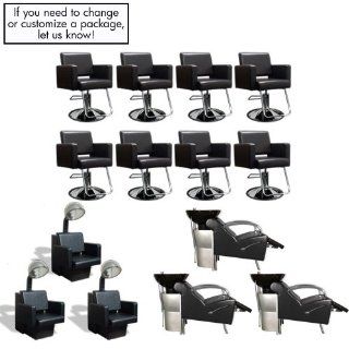 Havana Basics Black Collection   Eight Stations featuring Eight (8) Styling Chairs   Black w/Round Base, Three (3) Stockholm Shampoo Units Black w/ Black Bowl and VBK (White bowl is available) & Three (3) Havana Dryer Chairs  Black from SalonSmart  Be