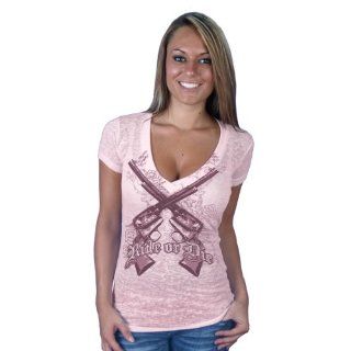 Hot Leathers Crossed Guns Ladies Burnout Short Sleeve Tee (Pink, XX Large) Automotive