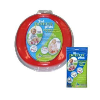 Potette Plus Travel Potty includes EXTRA 10 Pack of Liners(random color either BLUE, GREEN, or RED)  Toilet Training Pants  Baby