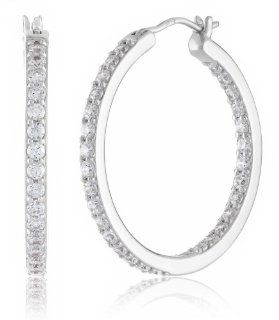 Myia Passiello "Timeless" Swarovski Zirconia Clear Hoop Earrings, 1" Jewelry