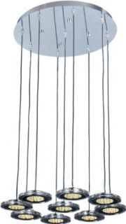 ET2 E30077 18 Nine Light Down Lighting Multi Light Pendant with Round Canopy from the L.E.D. 1, Polished Chrome   Ceiling Pendant Fixtures  