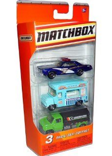 Matchbox 3 CITY, EMERGENCY, CONSTRUCTION Car 3 Pack Gift Set   Dodge Monaco Police Car (blue), Ice Cream Van (light blue/teal), MBX Tanker (green/black Construction Water Supply Delivery) 