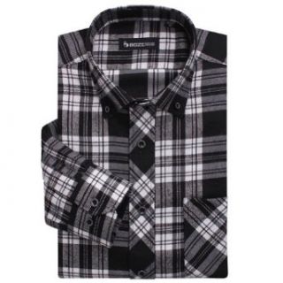 BOZE Men's Brushed Plaid Buckle Collar Picasso Checkered Shirt at  Mens Clothing store