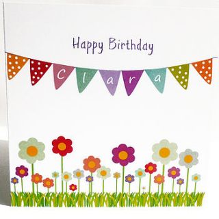 bunting and flowers personalised card by spotty n stripy