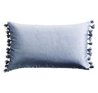silk tassel cushion denim blue by idyll home ltd