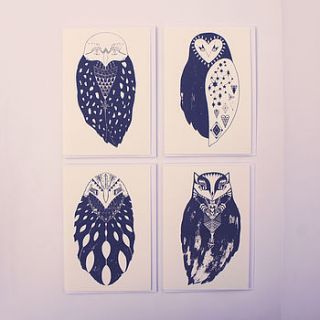 owl screen printed greeting cards by prism of starlings