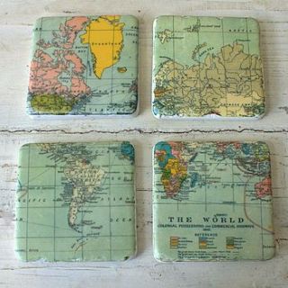 set of four vintage world map coasters by ella james