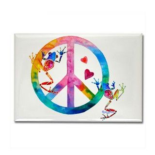 Tree Frogs 4 Peace Symbols Rectangle Magnet by whimzicals