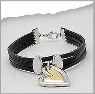 leather bracelet with double heart pendant by lovethelinks