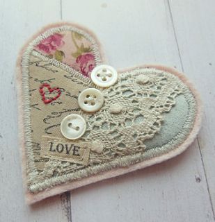 textile heart brooch by pants and paper
