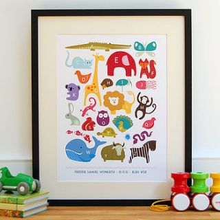 personalised children's animal alphabet print by little ink