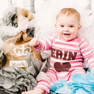 stork mail sack and personalised romper set by percy and nell