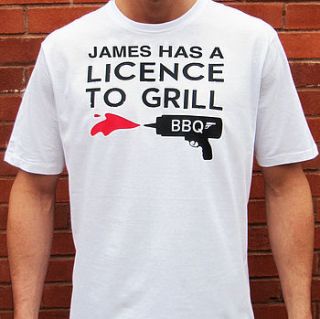 personalised 'licence to grill' men's t shirt by precious little plum