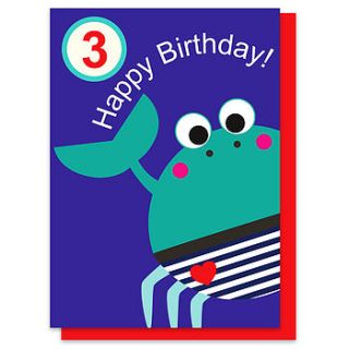 crispin the crab age three card by olive&moss