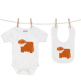 highland cow baby grow and bib gift set by scamp