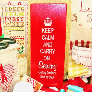 'keep sewing' wooden painted plaque by harriet beeby